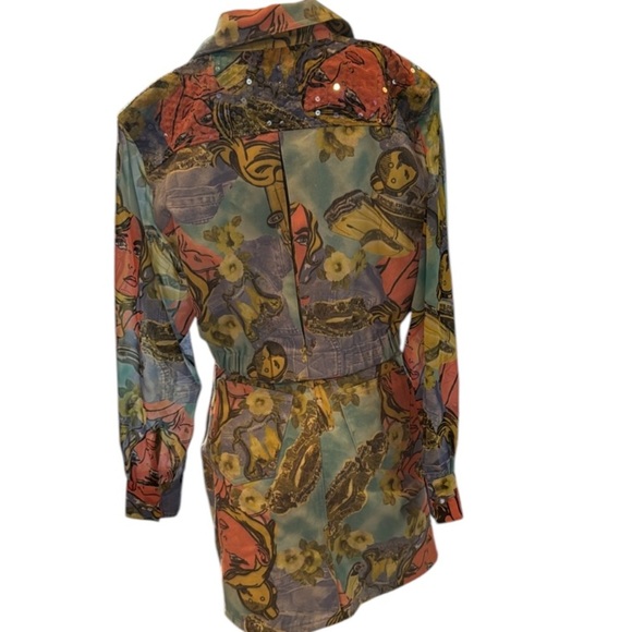 Vintage Opal Lorraine Wardy Pop Art Denim & Chiffon Jacket & Mini Skirt Size 6 - Picture 8 of 15
